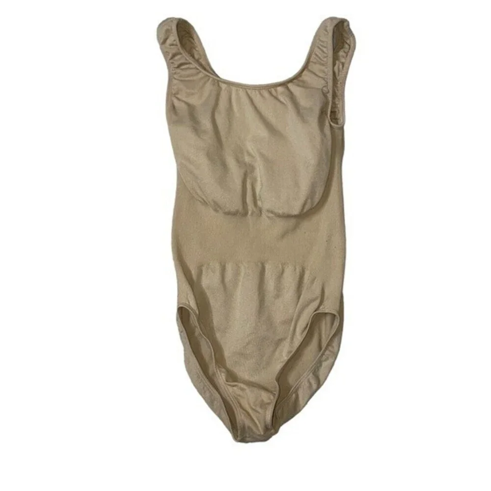 Balera Women's SZ M compression one piece nude with waist slimming shelf bra